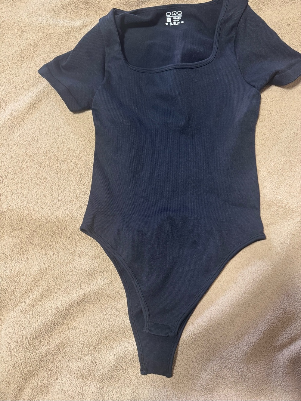 Adult Black One-Piece Bodysuit with Square Neck